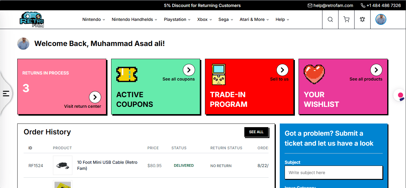 RetroFam — Customer Portal - Next.js, Tailwind CSS, TanStack Query, React.js, JavaScript, Node.js (backend) by Muhammad Asad, Full Stack Engineer