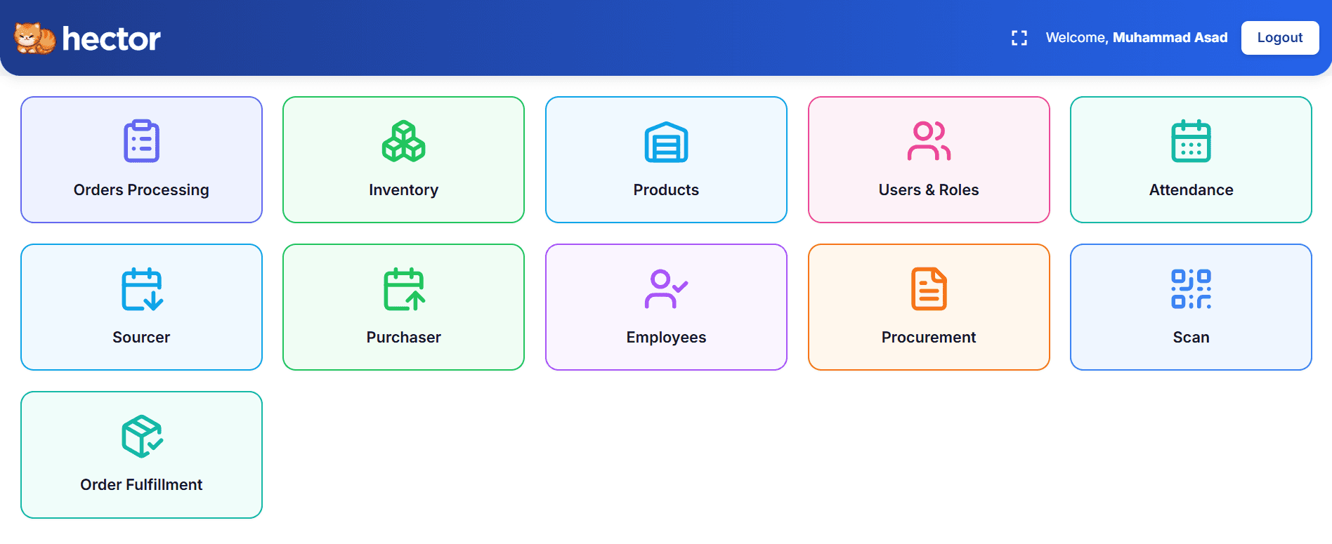 Hector — Multi-Tenant Enterprise ERP System - Multi-Tenant Architecture, RBAC, React.js, Node.js, Express.js, MongoDB, Tailwind CSS, Ant Design (AntD), TanStack Query, JavaScript, Barcode Scanning Integration by Muhammad Asad, Full Stack Engineer