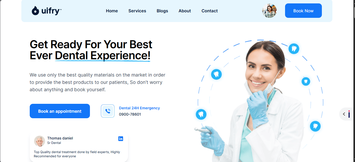 Dental Health Frontend - Next.js, Tailwind CSS, React.js, JavaScript by Muhammad Asad, Full Stack Engineer