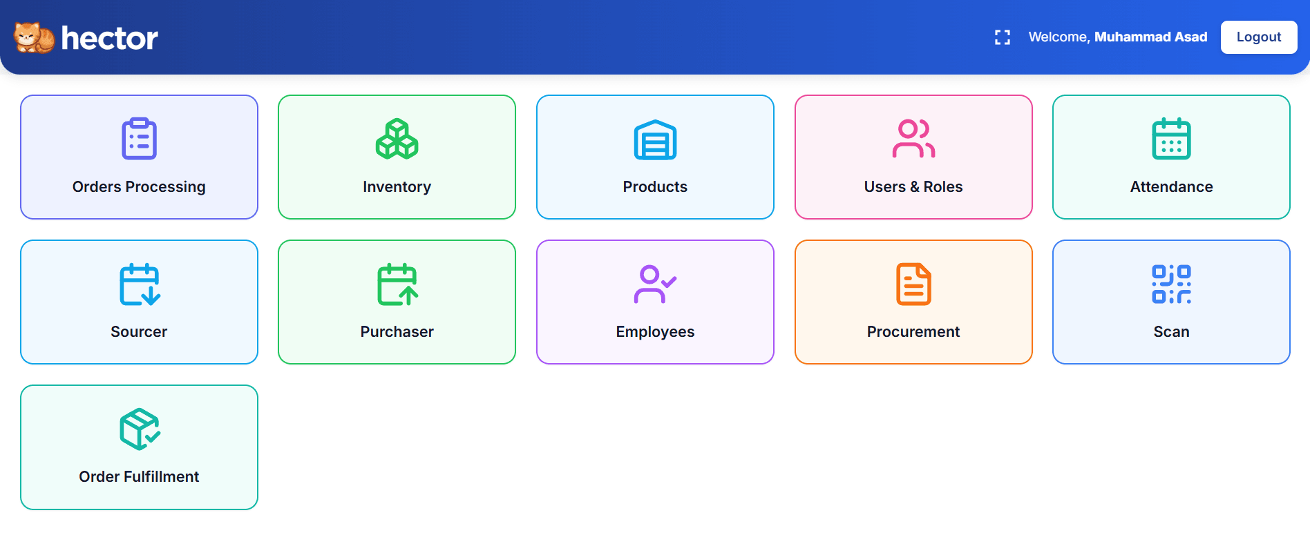 Hector — Multi-Tenant Enterprise ERP System - Multi-Tenant Architecture, RBAC, React.js, Node.js, Express.js, MongoDB, Tailwind CSS, Ant Design (AntD), TanStack Query, JavaScript, Barcode Scanning Integration by Muhammad Asad, Full Stack Engineer